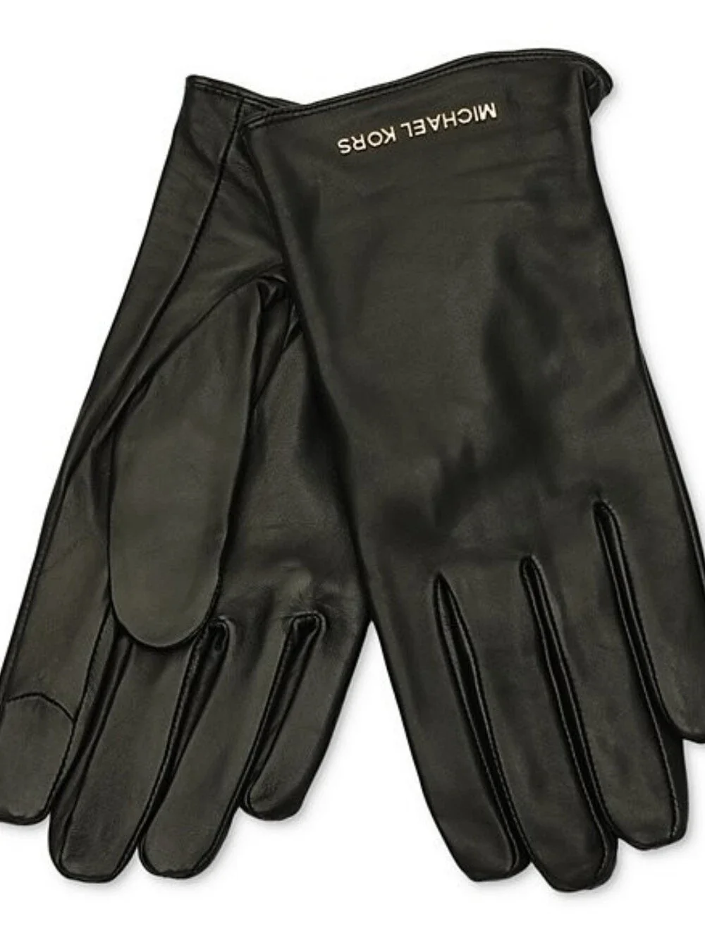 Michael Kors Women's Logo Detail Leather Tech Gloves- Black